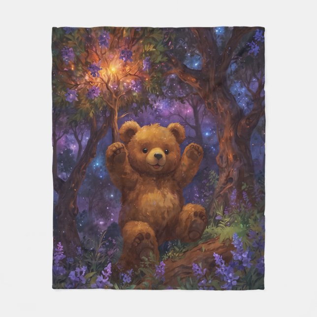 Happy Forest Teddy Bar Art Fleecedecke (Vorderseite)