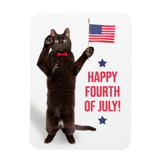 Happy Fourth of July Cite Cat Holding Flag Holiday Magnet (Vertikal)