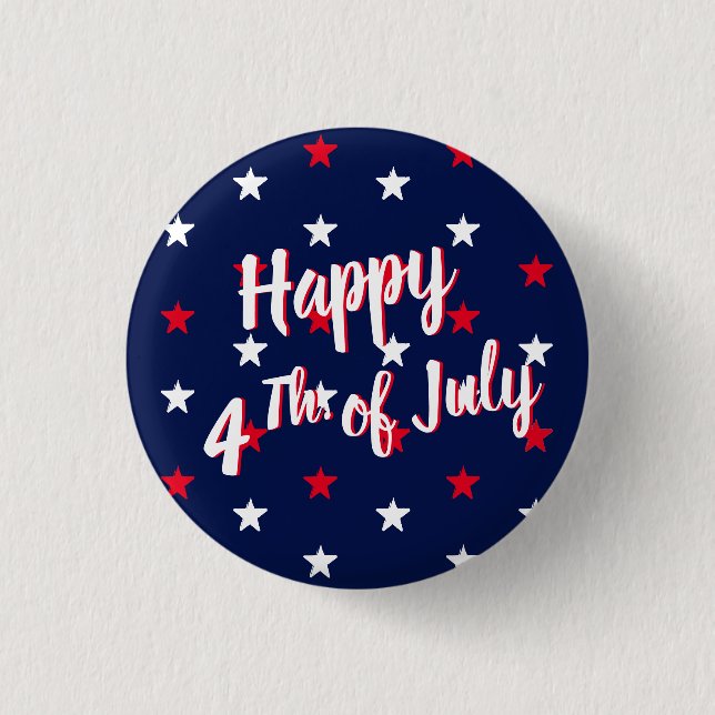 Happy fourth of July script red white navy stars Button (Vorderseite)