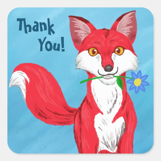 Happy Fox (Danke!) Quadratischer Aufkleber (Vorderseite)