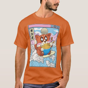 Happy Fox Eating Ramen Surfen Japanisch Wave Anime T-Shirt