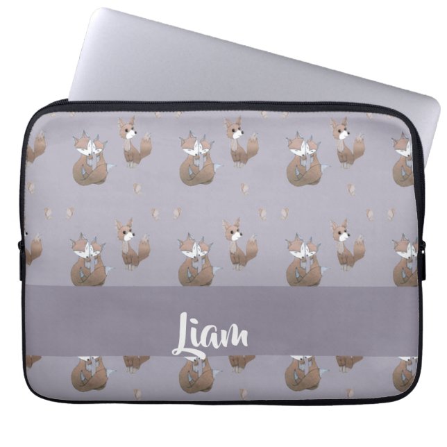 Happy Foxes auf grau Laptopschutzhülle (Vorderseite)