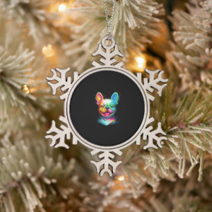 Happy French Bulldog lächelt Gesicht Schneeflocken Zinn-Ornament