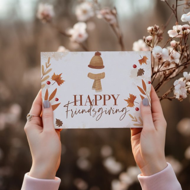 Happy Friendsgiving - Autumn Leaves & Cosy Scarf Postkarte (Von Creator hochgeladen)
