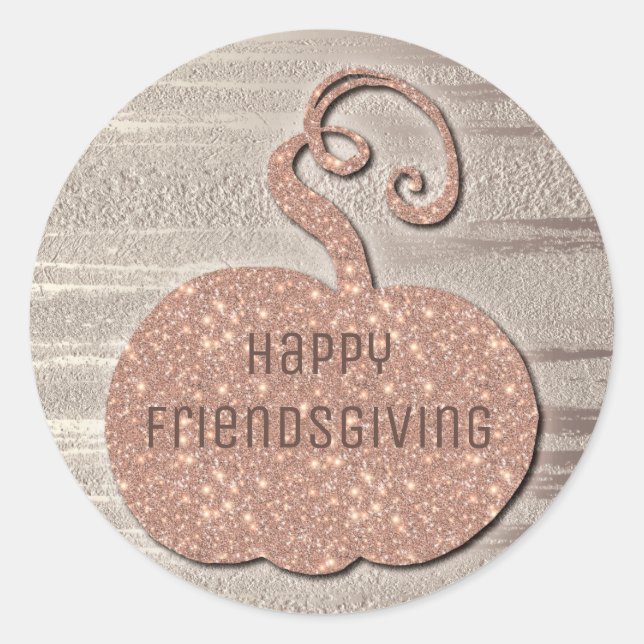Happy Friendsgiving Imitate Rose Gold Pumplkin Runder Aufkleber (Vorderseite)