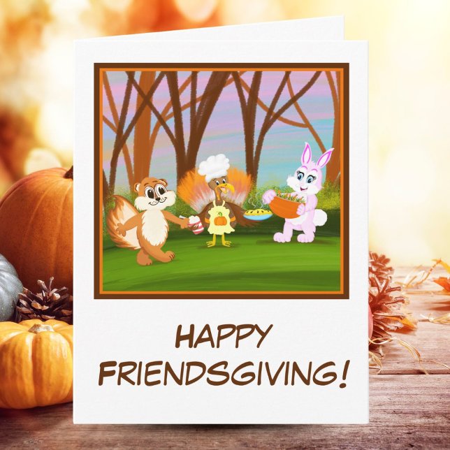 Happy Friendsgiving Turkey with Chipmunk, Rabbit Karte (Von Creator hochgeladen)