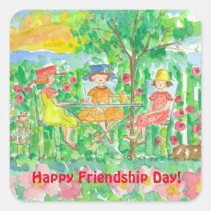 Happy Friendship Day Garden Party Quadratischer Aufkleber