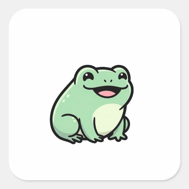Happy Frog – Cute Kawaii Animal Illustration Quadratischer Aufkleber (Vorderseite)