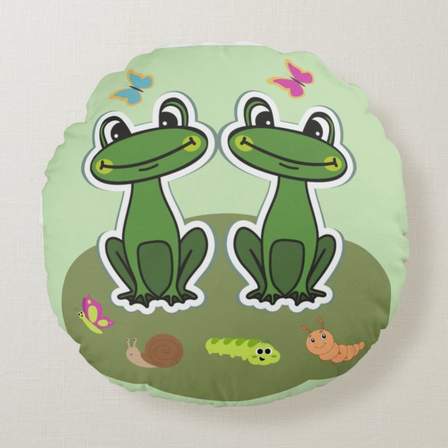Happy Frog Design   Edition         Rundes Kissen (Vorderseite)