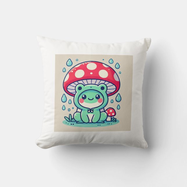 Happy Frog & Umbrella 🐸 ☔ Kissen (Vorderseite)