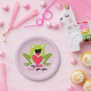 Happy Frog und Heart Valentine Pappteller