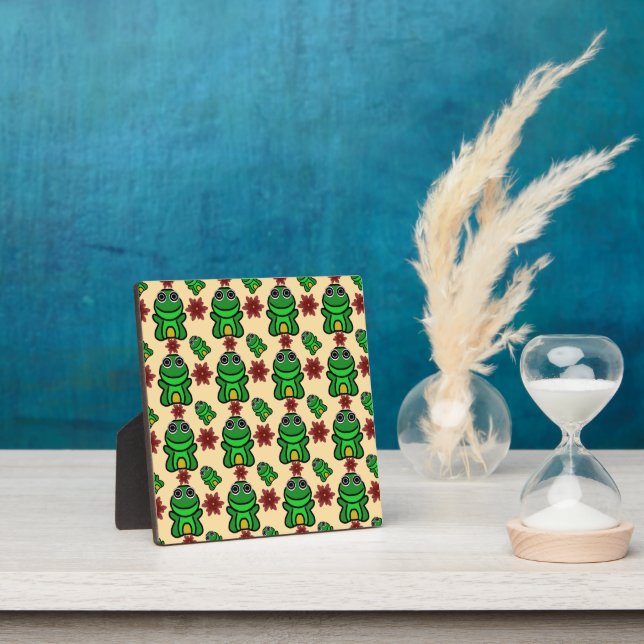 Happy Froggy Garden: Cute Green Frog & Red Flower  Fotoplatte (InSitu)