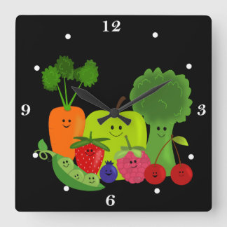 Happy Fruit and Veggies Wall Clock Quadratische Wanduhr