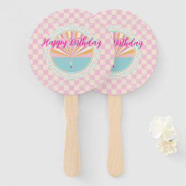 Happy Fun Pink Gingham Plaid Checkered Birthday Fächer