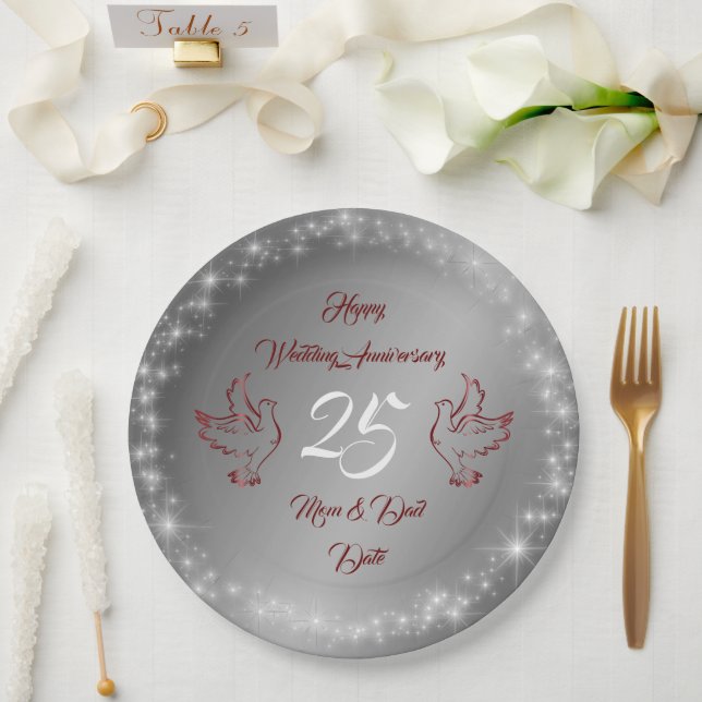 Happy Funkelnd Customize Silver 25 Jahre alt Pappteller (Hochzeit)