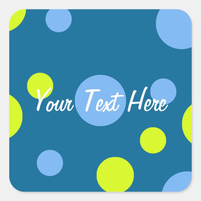 Happy Funky Yellow Blue Bubbles Quadratischer Aufkleber (Vorderseite)