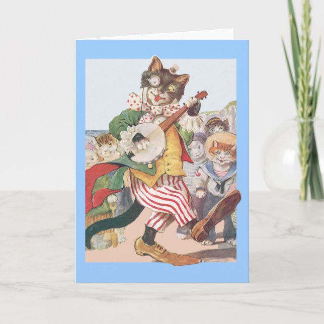 Happy Funny Cat Folk Geburtstagskarte Karte (Vorderseite)