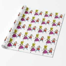 Happy Funny Kids Couple Zeichnend Doodle Cartoon Geschenkpapier