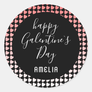 Happy Galentine Day Pink White Heart Pattern Runder Aufkleber