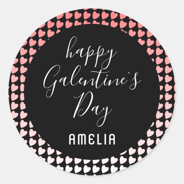 Happy Galentine Day Pink White Heart Pattern Runder Aufkleber (Vorderseite)