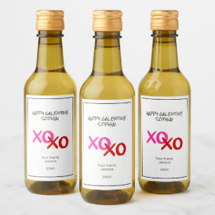 Happy Galentine XOXO Hugs und Kisses Pink Red Weinetikett