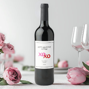 Happy Galentine XOXO Hugs und Kisses Pink Red Weinetikett