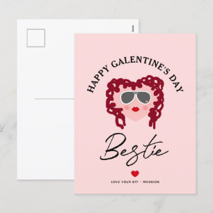 Happy Galentines Day Bestie Chic Script Pink Herz Feiertagspostkarte