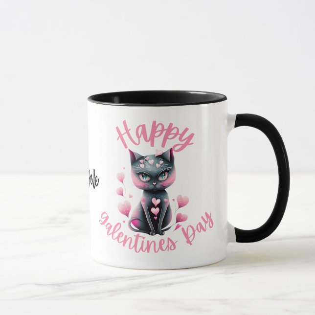 Happy Galentines Day Black and Pink Cat Tasse (Rechts)