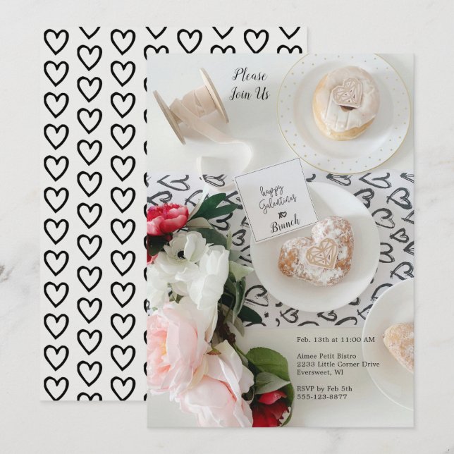 Happy Galentine's Day Black Heart Bunch Einladung (Vorne/Hinten)