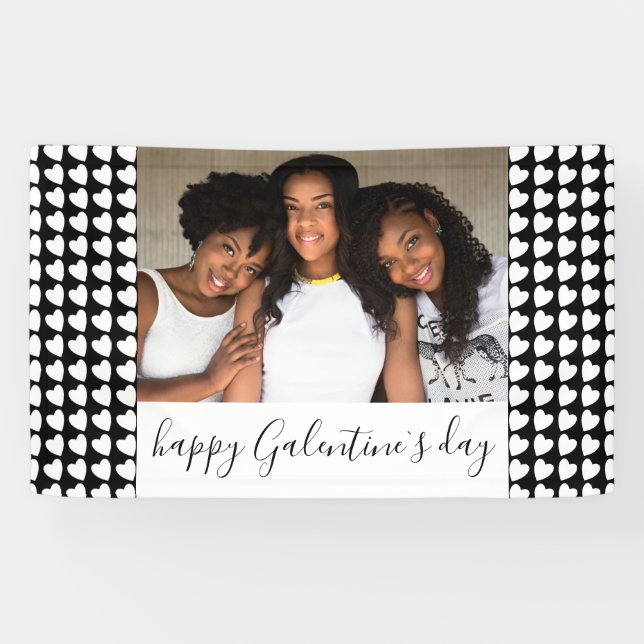 Happy Galentine's Day Black Heart Foto Friend Banner (Horizontal)