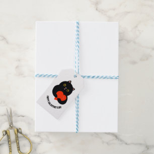 Happy Galentine's Day Black Kitten gibt ein Herz Geschenkanhänger