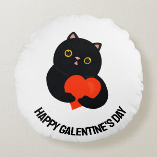 Happy Galentine's Day Black Kitten gibt ein Herz Rundes Kissen