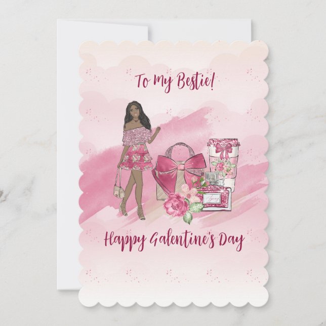 Happy Galentine's Day Black Woman Feiertagskarte (Vorderseite)