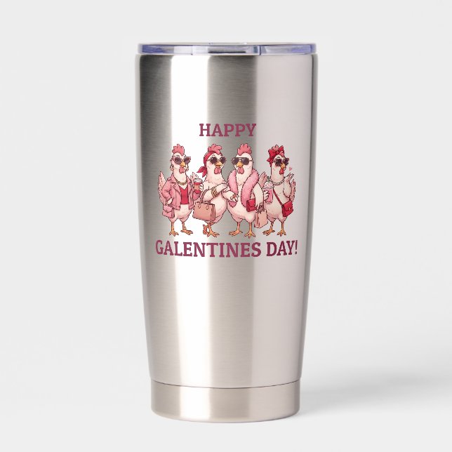 Happy Galentines Day Chicken Squad Funny Glam Hens Thermobecher (Vorderseite)