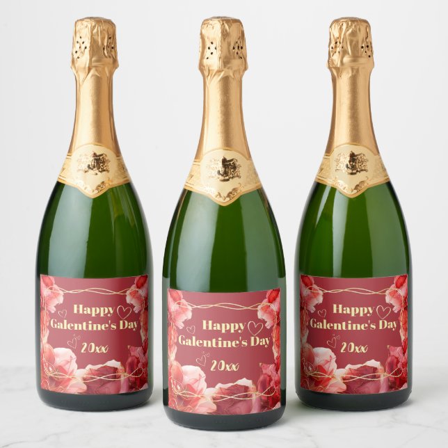 Happy Galentine's Day  Crimson Floral Gold   (Flaschen)
