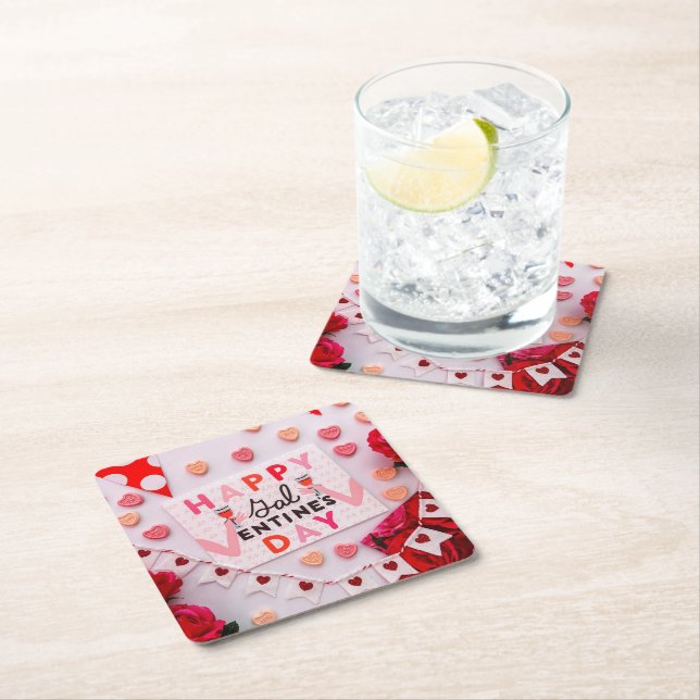 Happy Galentine's Day Food & Spirits Party Rechteckiger Pappuntersetzer (Vor Ort)