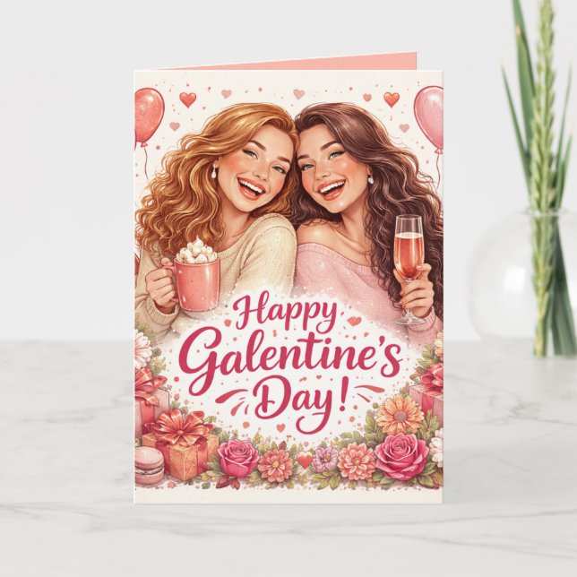 Happy Galentine's Day Greeting Card, Blank Inside Karte (Vorderseite)