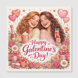 Happy Galentine's Day Greeting Card, Magnetic Card Magnetkarte