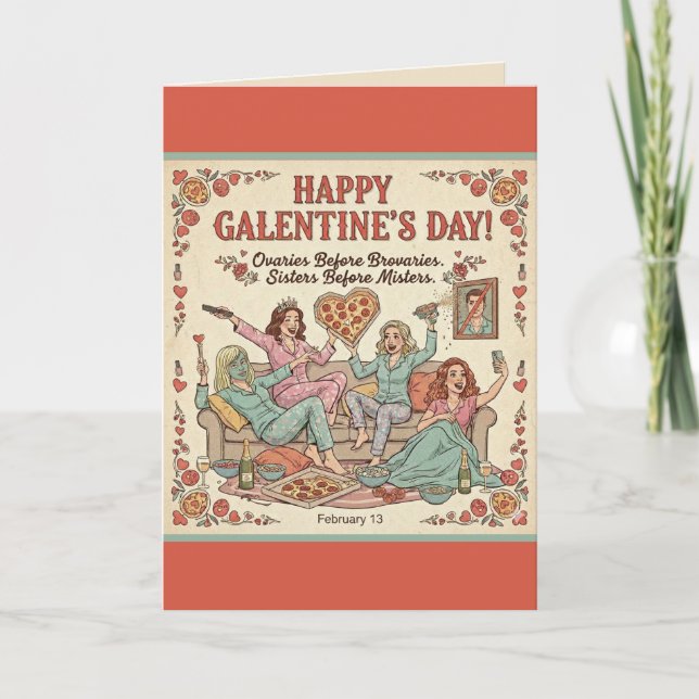 Happy Galentine's Day Greeting, Four Girlfriends Karte (Vorderseite)