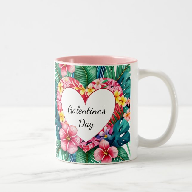 Happy Galentine's Day Hawaiian Heart Zweifarbige Tasse (Rechts)