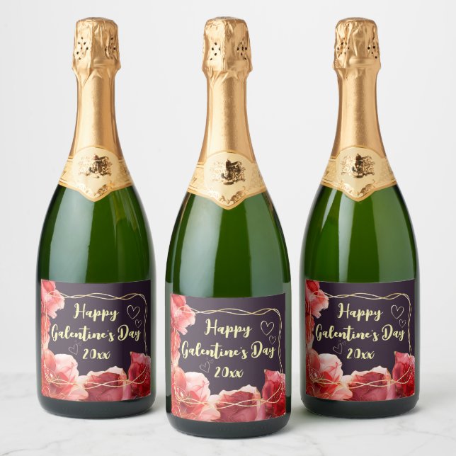Happy Galentine's Day Moody Crimson Floral Gold   (Flaschen)