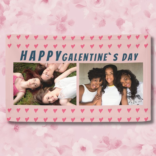 Happy Galentine's Day Pink Heart Friend 2 Foto Banner (Von Creator hochgeladen)