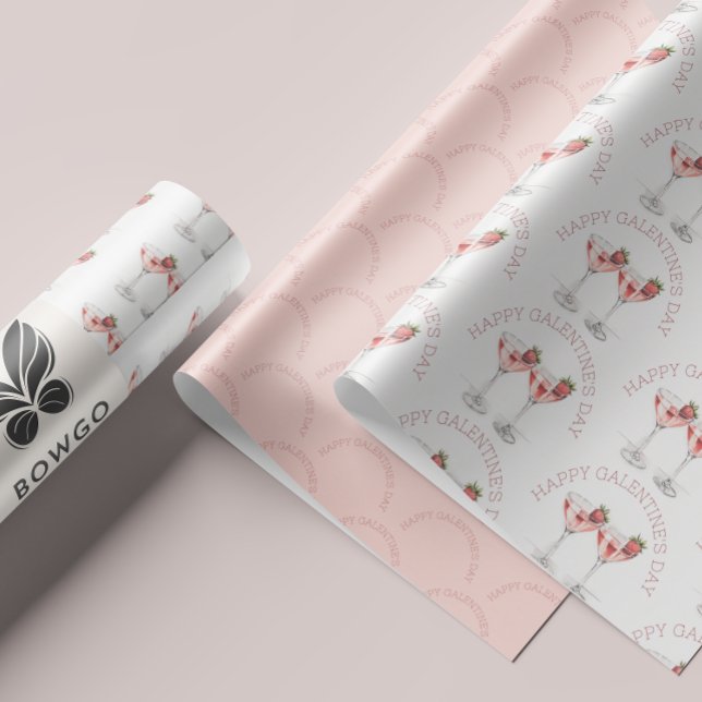 Happy Galentine's Day Pink Strawberry Cocktail Geschenkpapier Set (Happy Galentine's Day Pink Strawberry Cocktail Wrapping Paper Sheets)