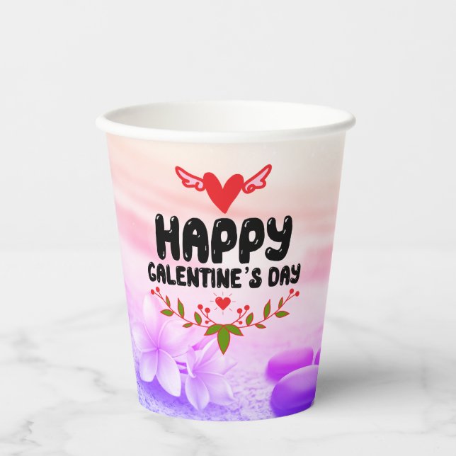 Happy Galentine's Day Red Heart & Wings Party Pappbecher (Vorderseite)