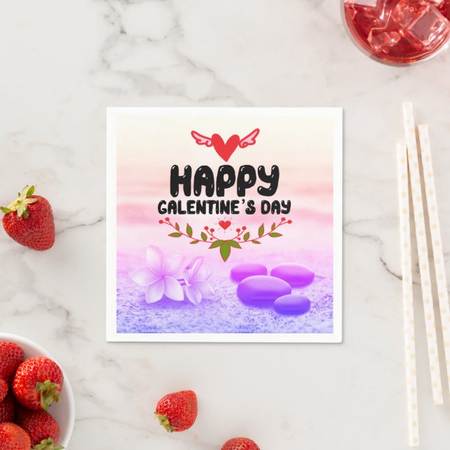 Happy Galentine's Day Red Heart & Wings Party Serviette (Beispiel)
