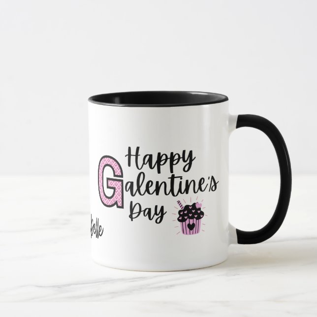 Happy Galentines Day Rosa und Schwarze Tasse (Rechts)