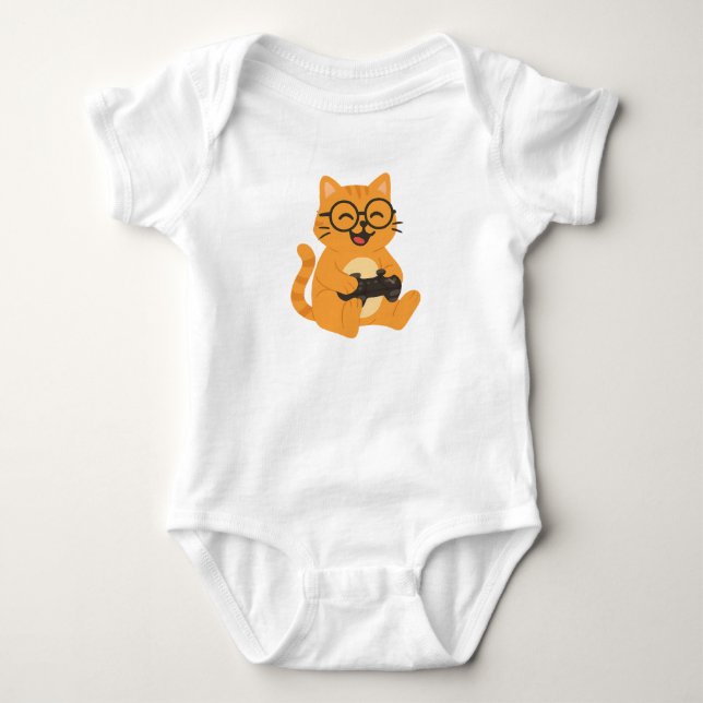 Happy Gamer Cat - Video Game Fun Baby Strampler (Vorderseite)