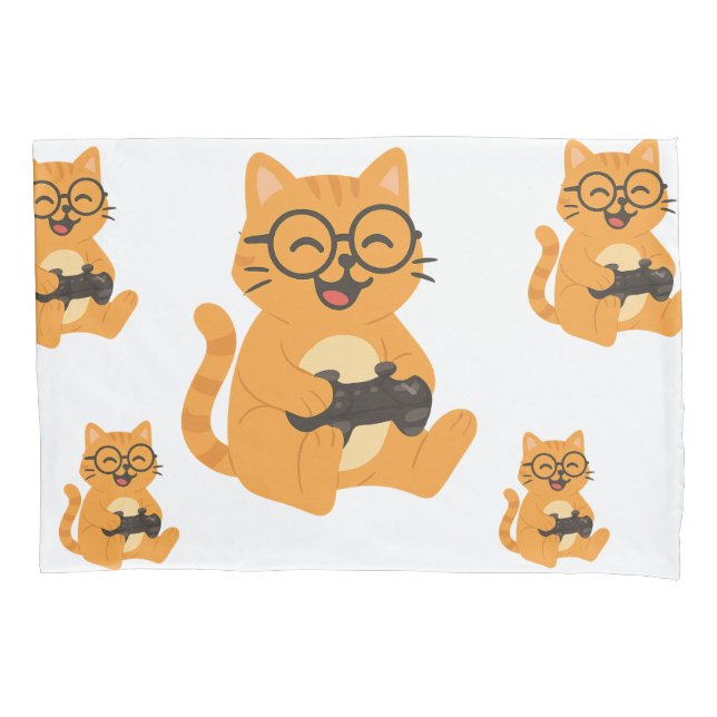 Happy Gamer Cat - Video Game Fun Kissenbezug (Vorderseite)