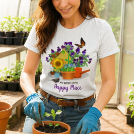 Happy Garden Blume Bird and Butterfly White T-Shirt