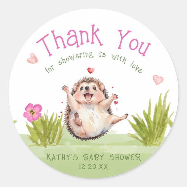 Happy Garden Igel Kinderdusche Vielen Dank Runder Aufkleber (Vorderseite)